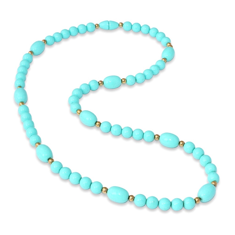 Vintage Avon Blue “Turquoise Impressions” Beaded Necklace Blue Plastic Beads